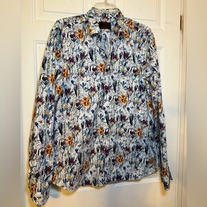 Jared Lang After Hours Slim Fit Bold Floral Button Up Shirt Large Blues Purples